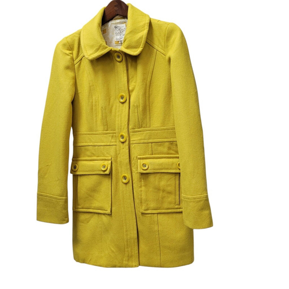 Tulle Front Button Coat Yellow Women's Size Small. Excellent Condition Pre-owned - Picture 3 of 10